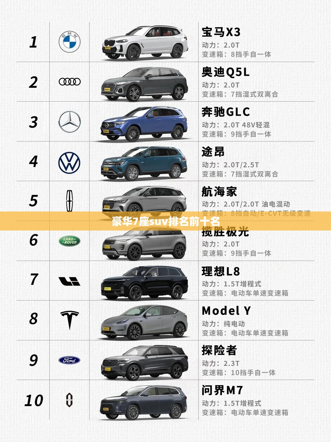 豪华7座suv排名前十名 豪华7座suv排名前十名